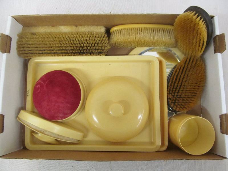 lot 170 image: vintage brushes, makeup tray, mirror