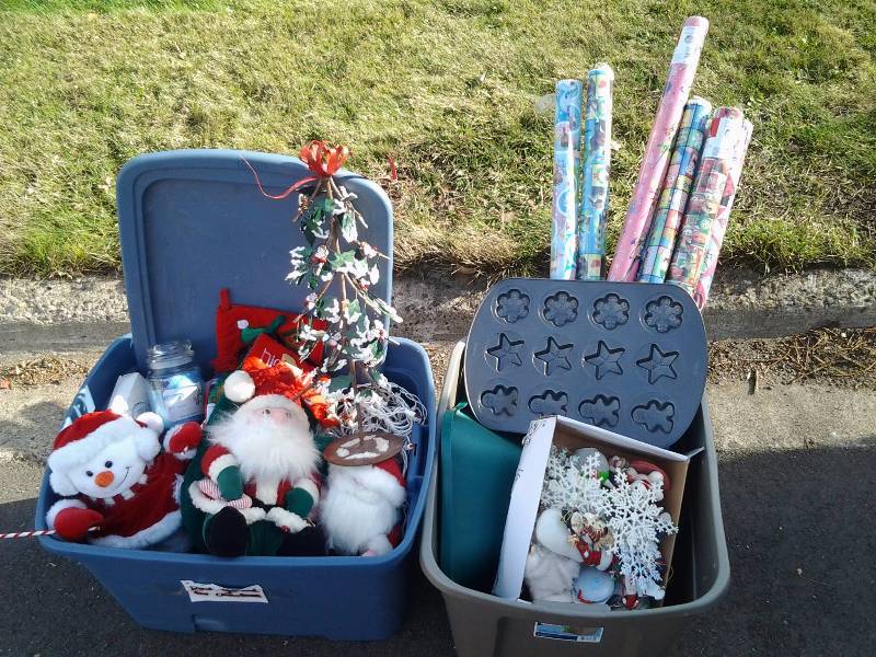 lot 18 image: 2-Tote Bins Full Of Christmas Related
