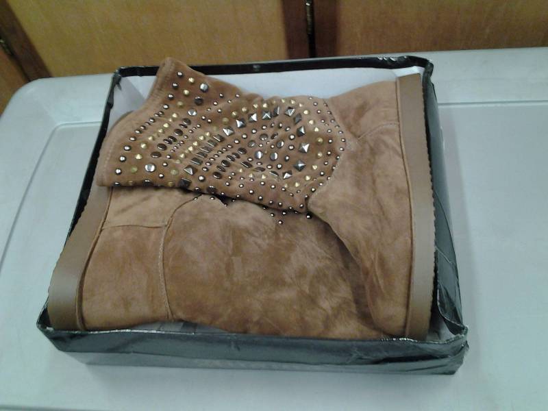 lot 93 image: NEW Anama Studded Suede Boots - Ladies Size 10 (Camel Color)