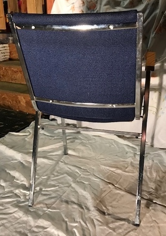 lot 10 image: MCM Chrome Mod Accent Linear Side Chair Global Upholstery Company Blue Chair Chrome Office Wood Bank Doctors Office Business