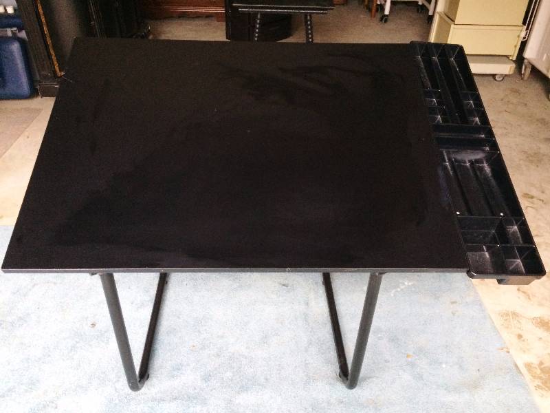 lot 48 image: Adjustable Black Drafting Drawing Table With Side Accessory Containers - Great Condition