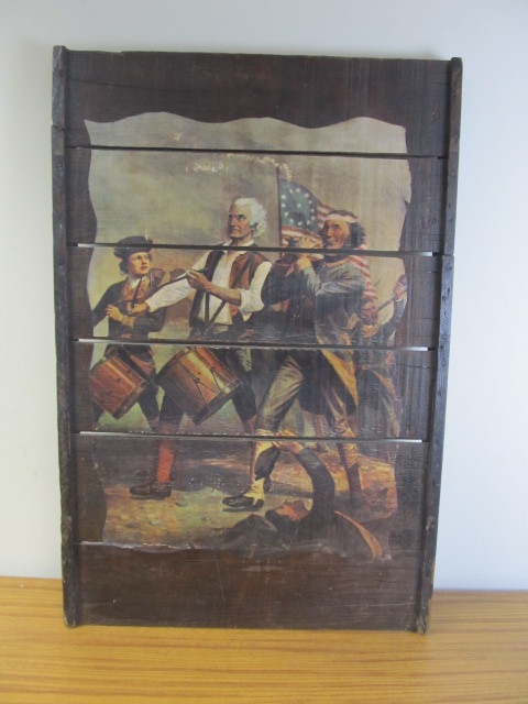 lot 11 image: LARGE Vintage Revolutionary War Wood Panel Artwork