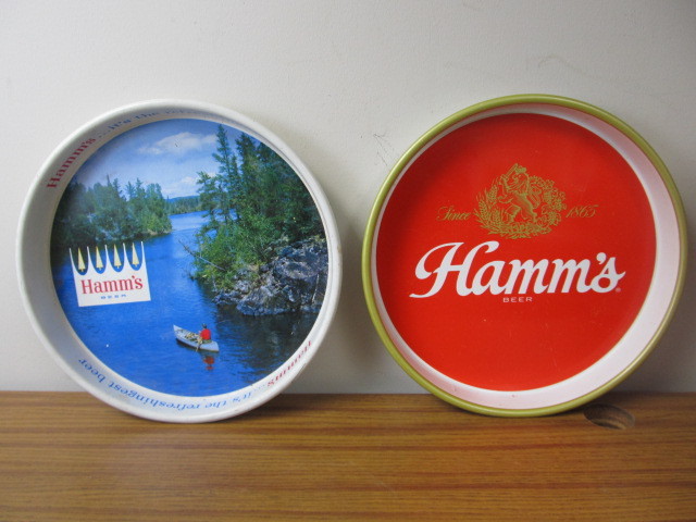 lot 72 image: (2) Vintage Metal HAMMS Beer Trays