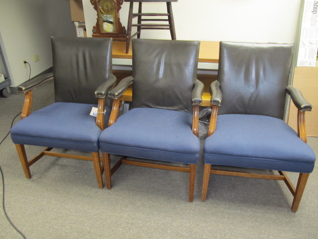 lot 110 image: Set of 3 Vintage MN STATE SENATE Studded Armchairs