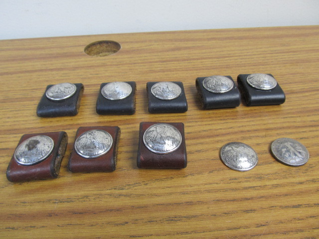 lot 125 image: Old Vintage Leather Belt Loops wCoins