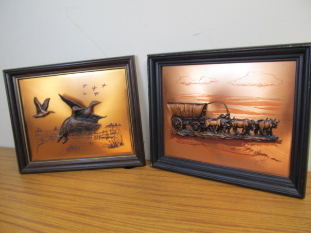 lot 134 image: Pair of Vintage Signed John Loun 3D Artworks on Copper