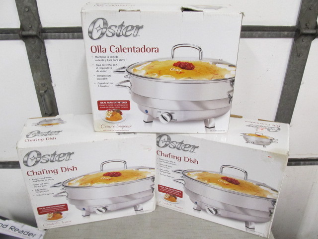 lot 138 image: 3 BRAND NEW Oster Chafing Dishes