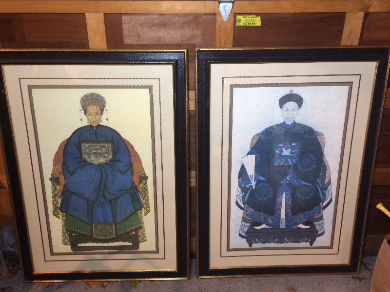 lot 8 image: LARGE Pair of Chinese Ancestor Framed artworks