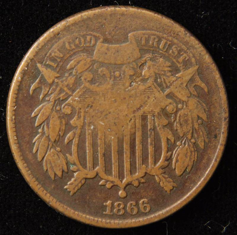 1866 US TWO CENT PIECE VG