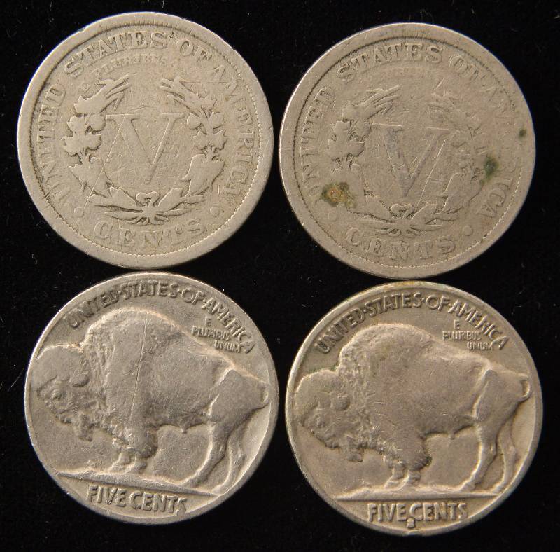 1901 & 1907 V NICKELS  1935-S & 1937 BUFFALO NICKELS