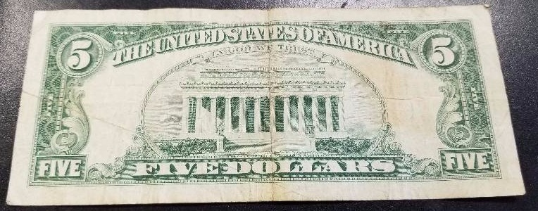 1963 US RED SEAL $5 FEDERAL RESERVE NOTE