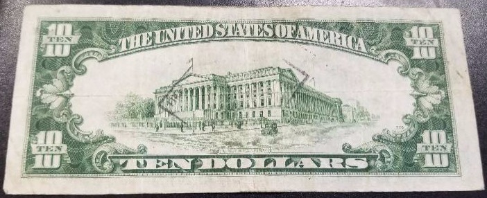 1934-A $10 US FEDERAL RESERVE NOTE CHICAGO IL VF
