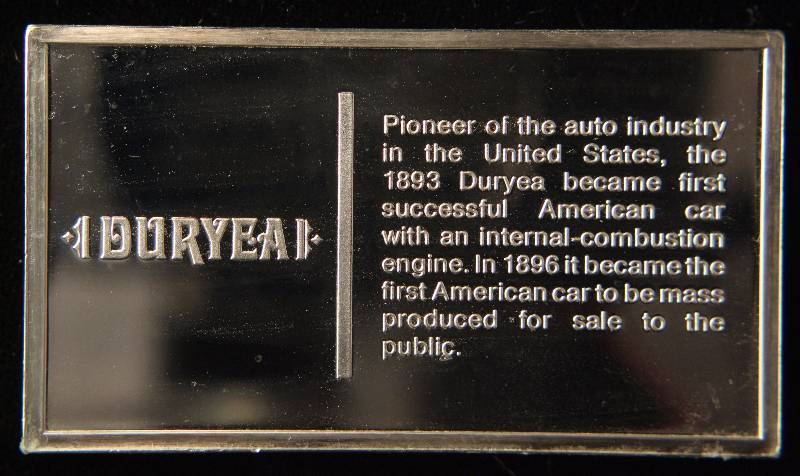 VINTAGE 1893 DURYEA AUTO 1000 GRAINS (2.08 TROY OZ.) STERLING SILVER BAR