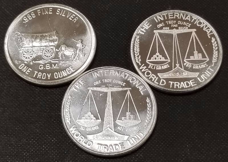 3 GOLDEN STATE MINT 1oz .999 SILVER ROUNDS - PROSPECTOR, MAYFLOWER & HIGHLAND