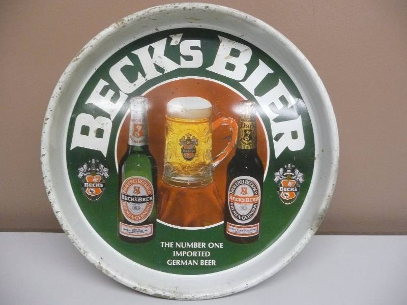 lot 5 image: RARE & VINTAGE BECKS BEER SERVING TRAY - APPROX 13ROUND - SEE PICTURES