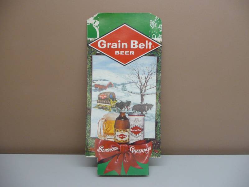 lot 6 image: RARE VINTAGE GRAIN BELT BEER SEASONS GREETINGS STANDINGHANGING CARDBOARD ADVERTISING SIGN - VERY COOL - APPROX 11WIDE 22HIGH - SEE PICTURES