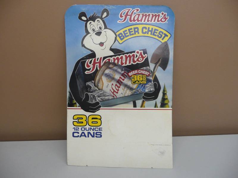 lot 10 image: RARE VINTAGE HAMMS BEER DOUBLE SIDED ADVERTISING CARDBOARD SIGN - APPROX 13WIDE 20HIGH - SEE PICTURES