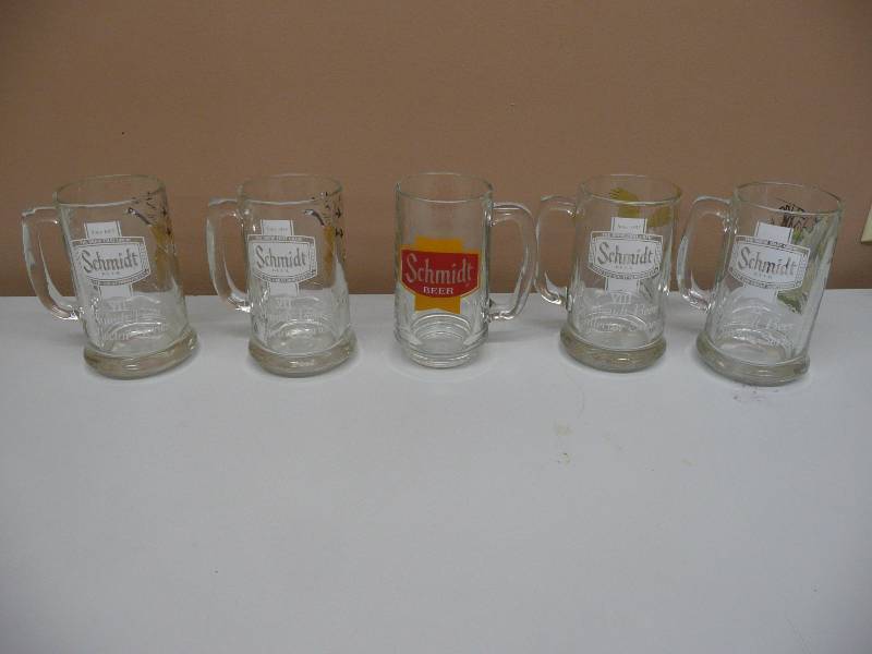 lot 12 image: COLLECTION OF 5 VINTAGE 1970s SCHMIDT BEER MUGS - 4 COLLECTORS SERIES - SEE PICTURES