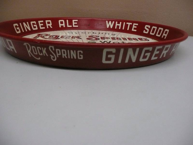 lot 15 image: Vintage 1950s Sparkling Rock Spring Water (Ginger Ale White Soda) Bar Metal Tray - APPROX 12ROUND - SEE PICTURES