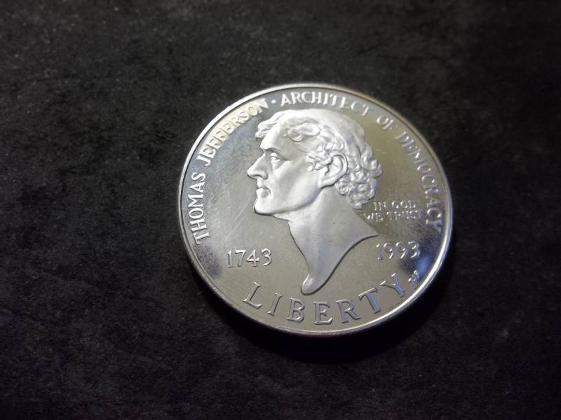 1993 Thomas Jefferson Architect Of Democracy Proof Comemmorative Silver Dollar
