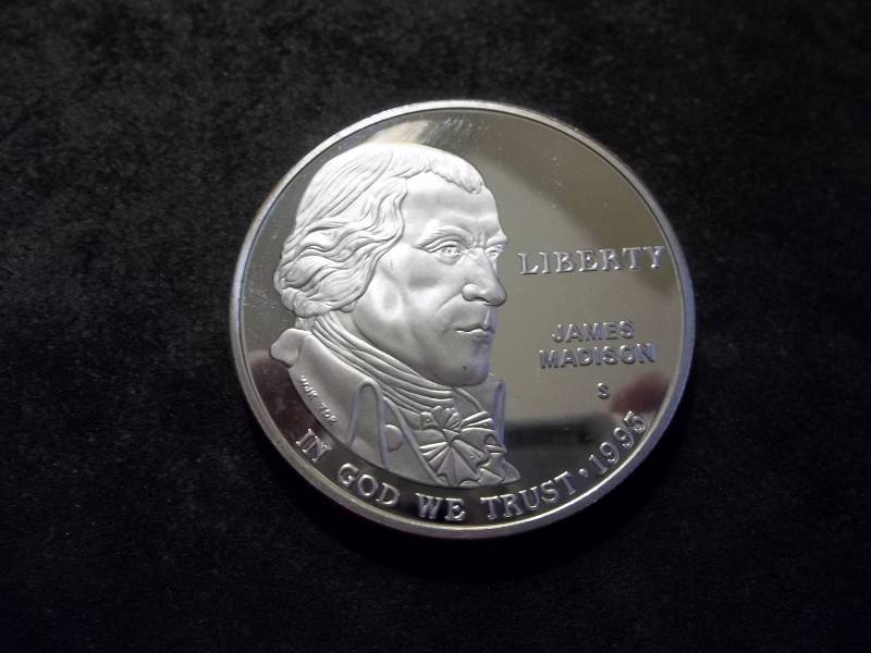 1993 S James Madison Montpelier Comemmorative Proof Silver Dollar