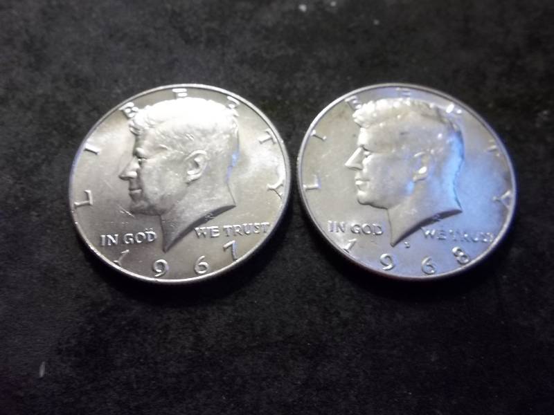 1967, 1968 Kennedy Silver Half Dollars 40%