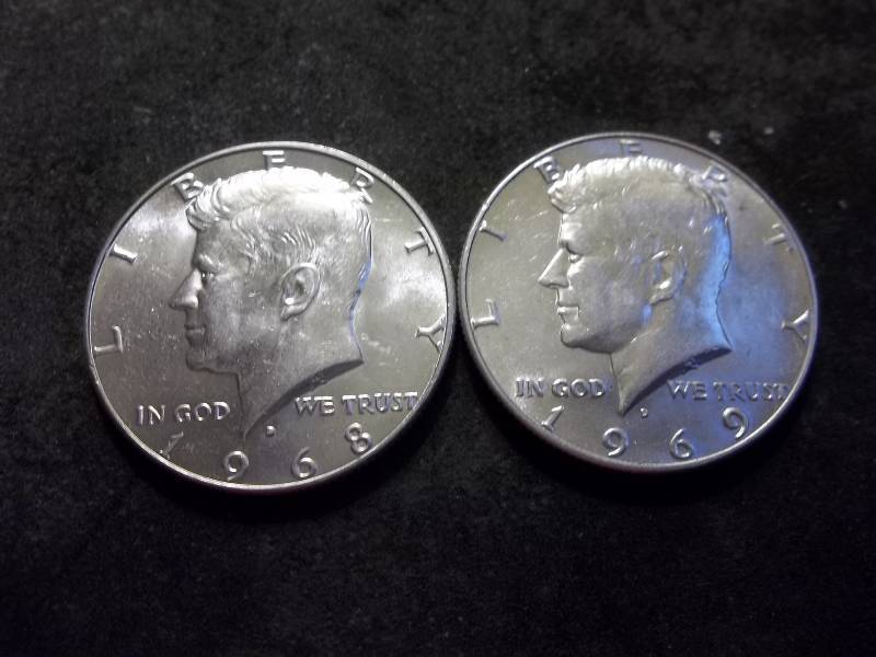 1968, 1969 Kennedy Silver Half Dollars 40%