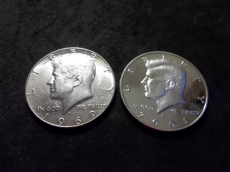 1969, 2001 S Kennedy Half & Proof Half Dollars Silver