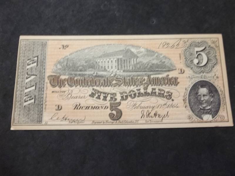 Five Dollar Confederate Bill Dated Feb. 17 1964 From Richmond