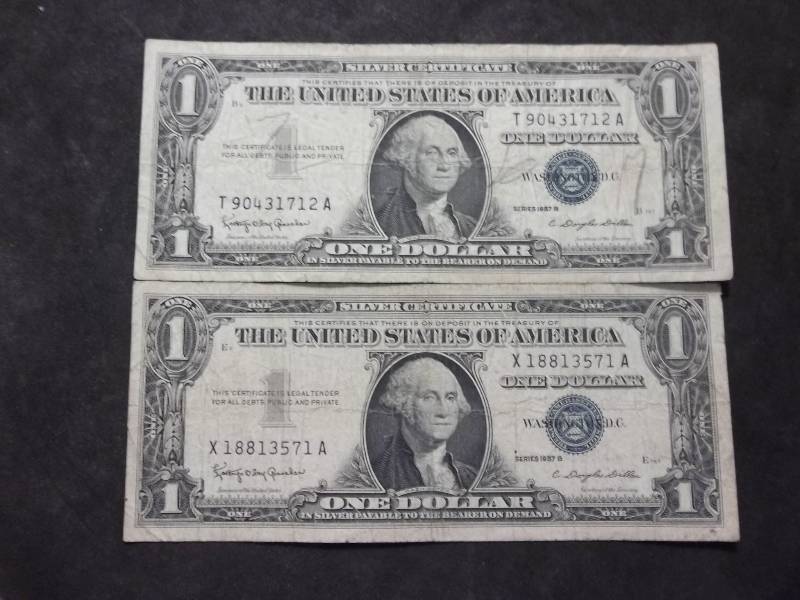 2-US One Dollar Silver Certificates Series 1957 B