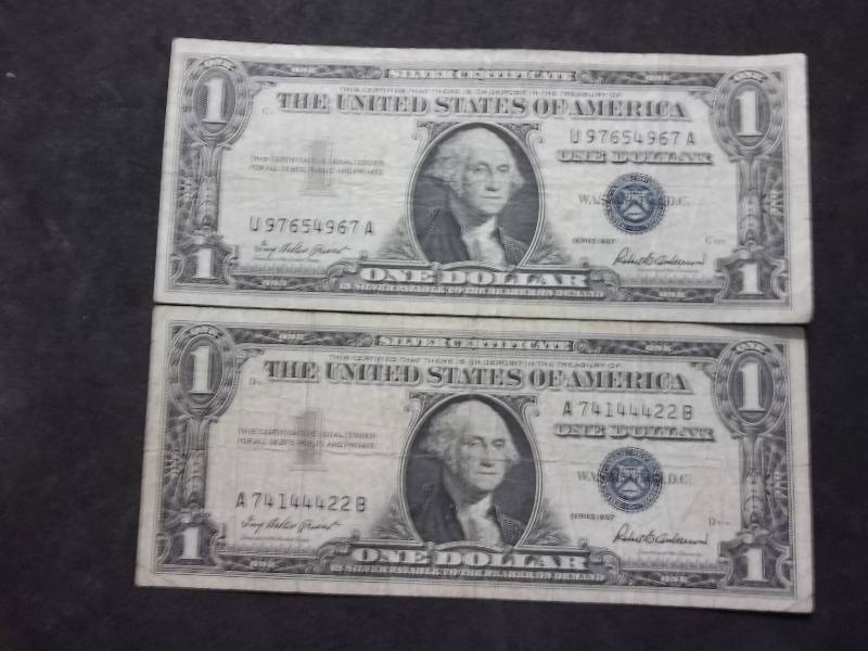 2-US One Dollar Silver Certificates Series 1957