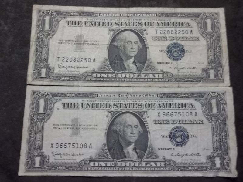 2-US One Dollar Silver Certificates Series 1957 B