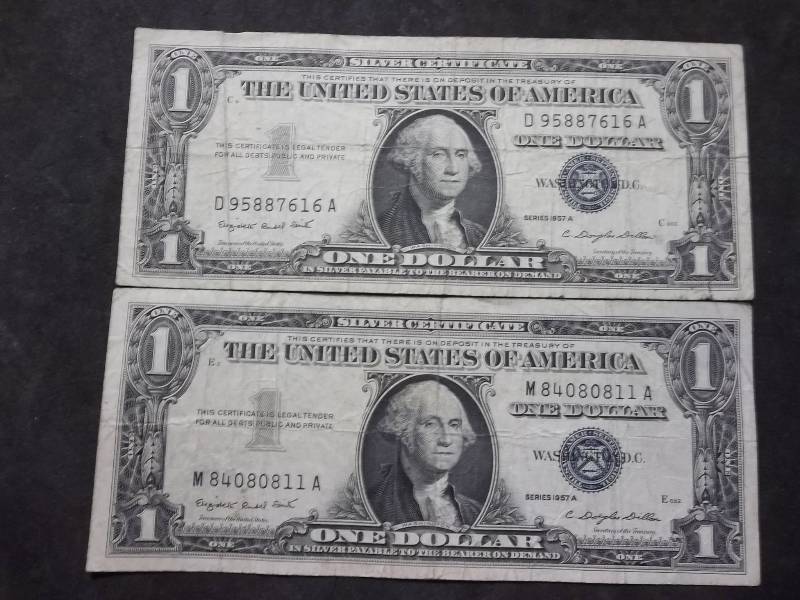 2-US One Dollar Silver Certificates Series 1957 A