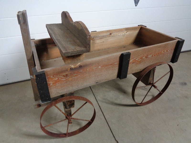 lot 140 image: Wood Wagon with Steel Wheels