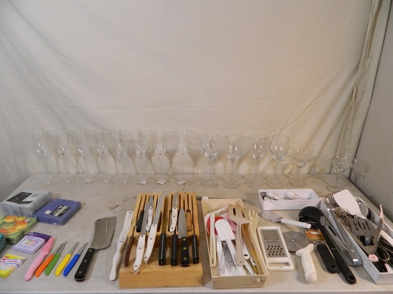 lot 174 image: Cutco Knives, Pier 1 Stemware, More