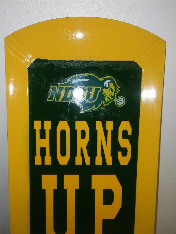 NDSU Bison HORNS UP Display Sign, wood tray, 16 x 8 inches, Trademark