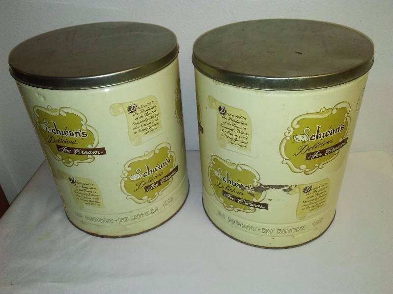 lot 118 image: Vintage Schwann 2  gal. Ice Cream Cans