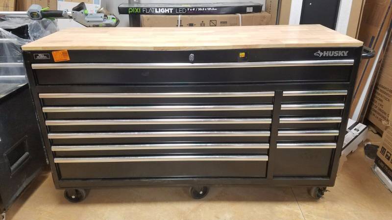 Husky 66 in. W 24 in. D 12-Drawer Heavy-Duty Mobile Workbench not used