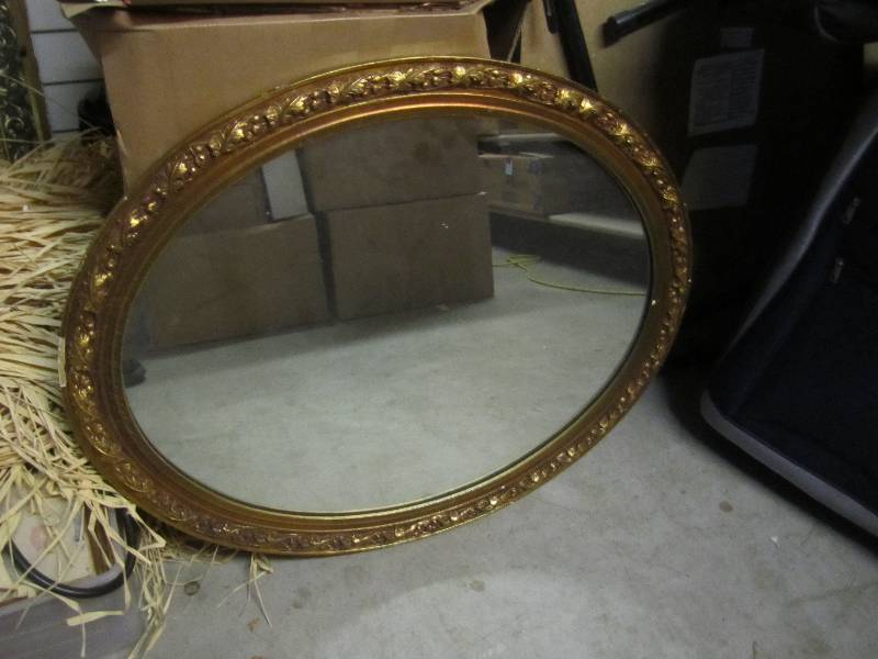 lot 296 image: Vintage Oval Framed Mirror 26.5 x ...