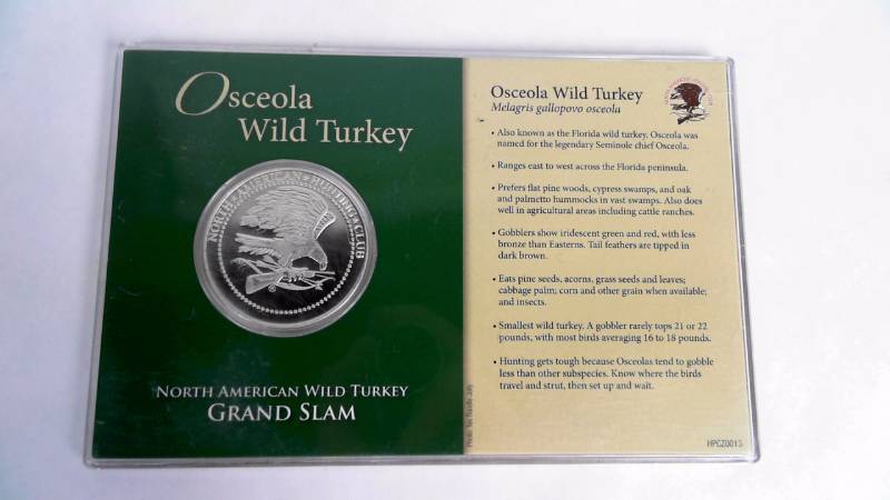 lot 8 image: Grand Slam North American Wild Turkey - Osceola Wild Turkey - Collectible Silver Tone Coin