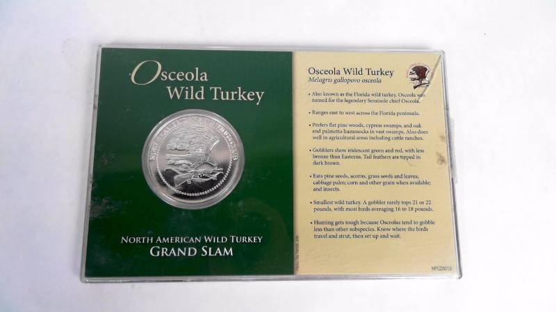 lot 9 image: Grand Slam North American Wild Turkey - Osceola Wild Turkey - Collectible Silver Tone Coin