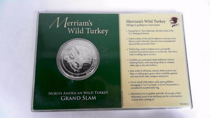 lot 12 image: Grand Slam North American Wild Turkey - Merriams Wild Turkey - Collectible Silver Tone Coin