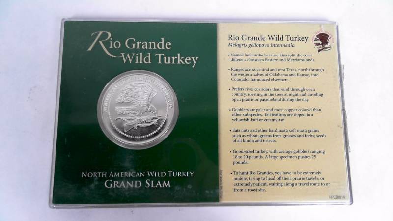 lot 13 image: Grand Slam North American Wild Turkey - Rio Grande Wild Turkey - Collectible Silver Tone Coin
