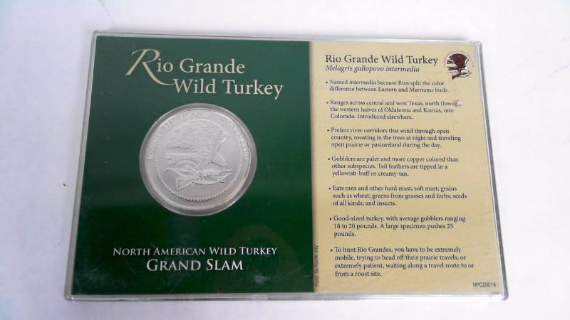 lot 14 image: Grand Slam North American Wild Turkey - Rio Grande Wild Turkey - Collectible Silver Tone Coin