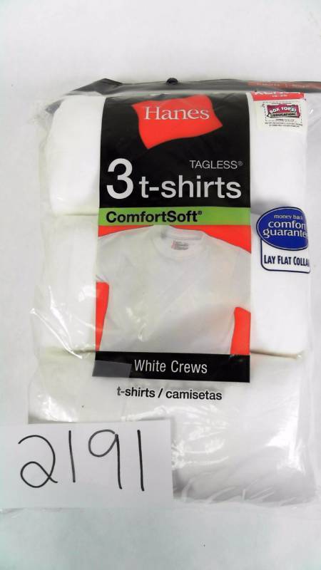 lot 2191 image: 3pc. Boys Hanes Tagless White Crews - Size XL  XG