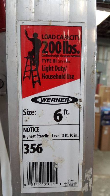 lot 2930 image: Werner 6 Folding Aluminum Step Ladder Model 356 Type III 200lbs Max Load