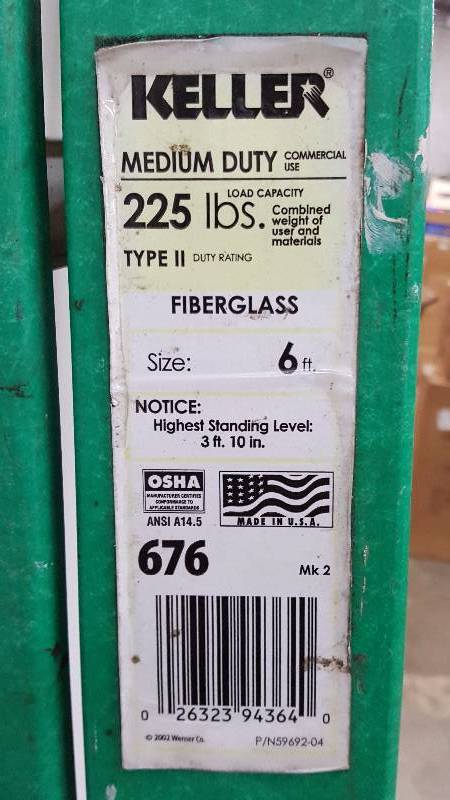 lot 2932 image: Keller 6 Fiberglass Folding Step Ladder Model 676 Mk2 Type III 225 lbs Max Load