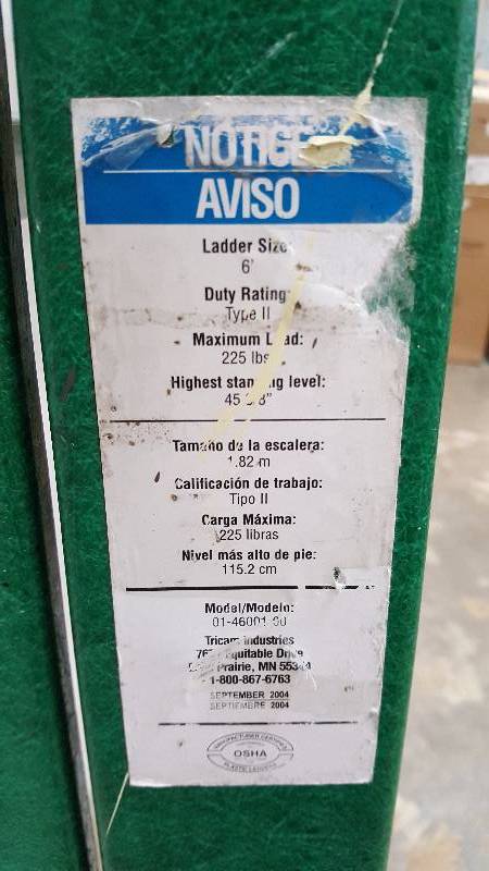 lot 2934 image: Gorilla Ladders 6 Folding Fiberglass Step Ladder Model 01-46001-00 Type II Max Load 225 lbs
