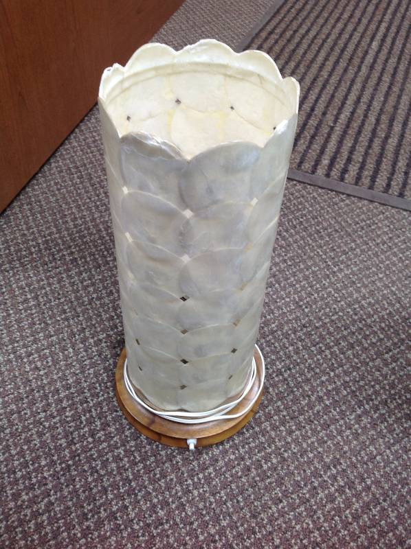 lot 10 image: Two Lamps, one Capiz and one Hurricane Lamp