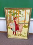 lot 2 image: Framed Yarn Art Work Little Red Riding Hood & Japanese Art Work